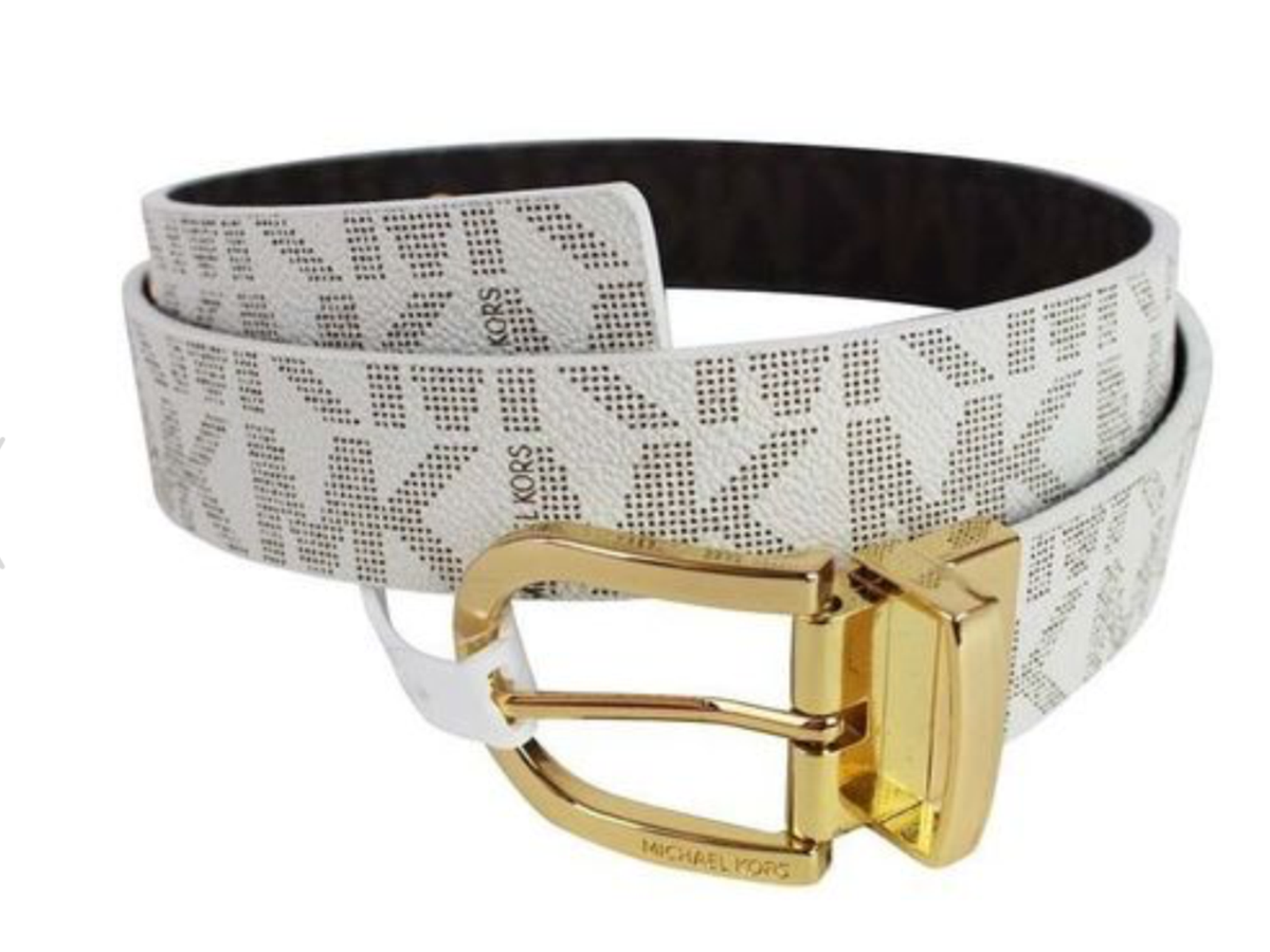 Michael Kors ベルト モノグラム リバーシブル ホワイト ブラウン MICHAEL KORS MK Signature Reversible Belt White Vanilla
