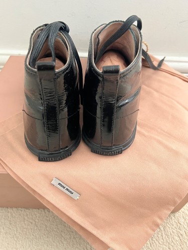 Miu Miu black patent studded high top trainers shoes Size 37 UK 4 Box + Dust Bag - Imagen 5 de 10