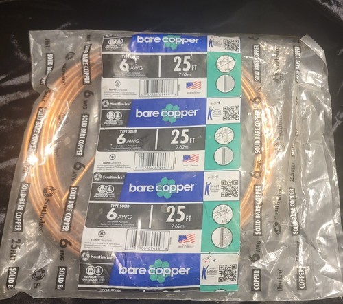Southwire 25 ft. 6AWG Solid Bare Copper Grounding Wire Indoor/Outdoor - Picture 1 of 4