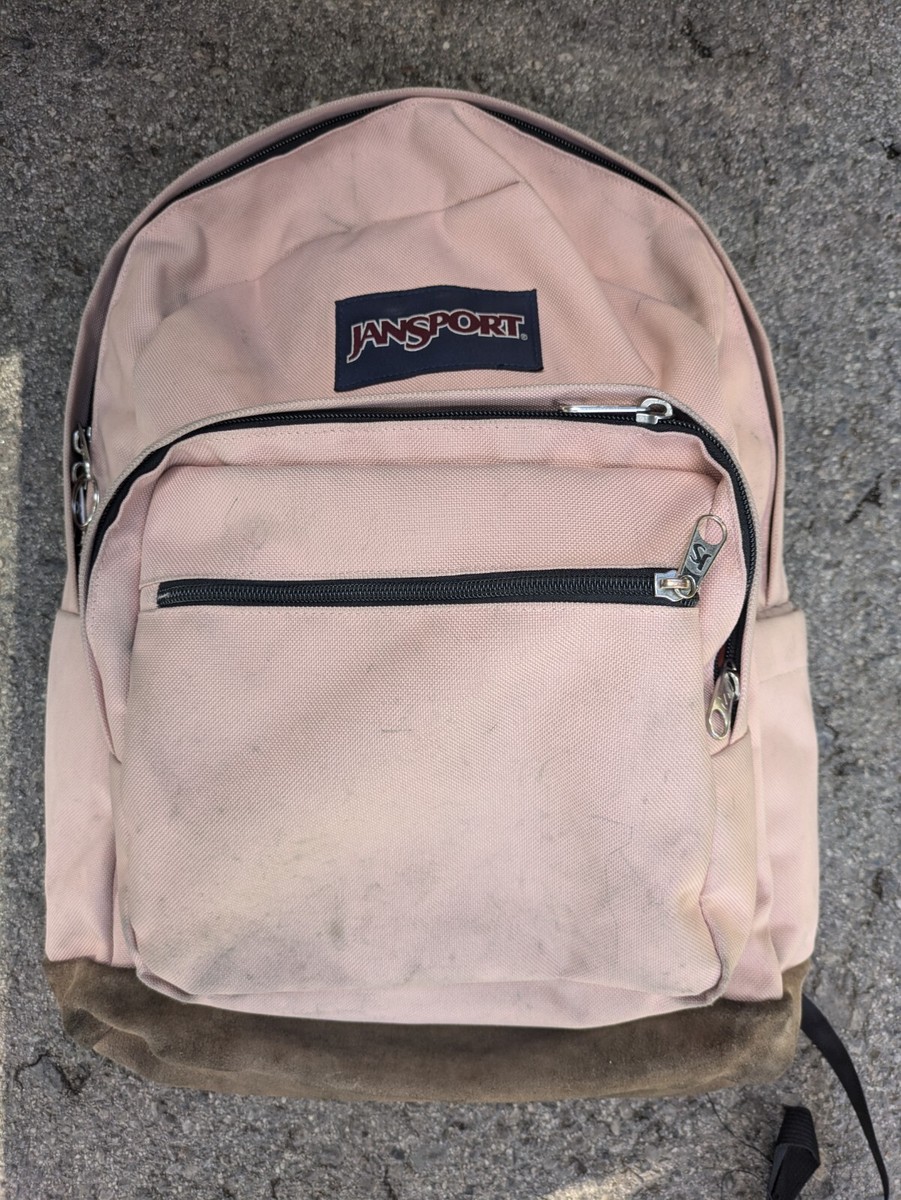 【USA製】JANSPORT Backpack Leather Bottom Jansport Leather Bottom Blue 3 Pocket Backpack, Made in USA