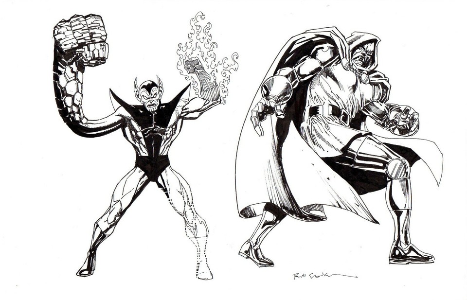 BILL SIENKIEWICZ - Original Super Skrull & Doctor Doom Board Comic Art