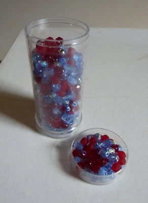 Tube of Gutermann Mixed 4mm Faceted Glass Beads: Blue, Red & Matt Red - Image 1 of 4