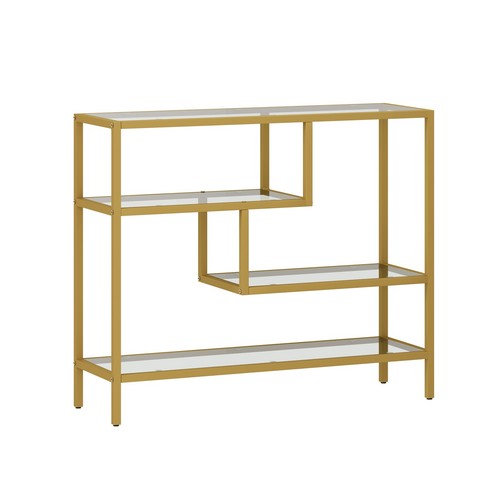 Oikiture Console Table Tempered Glass Sofa Table Hall Side Entry 4 Shelves Gold - Picture 9 of 10