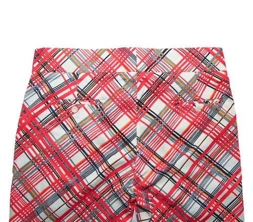 Mens Gurkha Pants Red Gray White Plaid Slim Fit Straight Flat Front Trousers 36 - Picture 5 of 7
