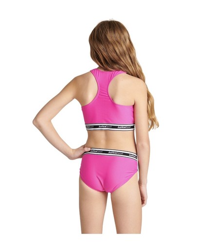 2-Piece Justice Girls (S) Sport Zip Bikini Swimsuit with Logo Accents • Fuschia - Picture 3 of 3