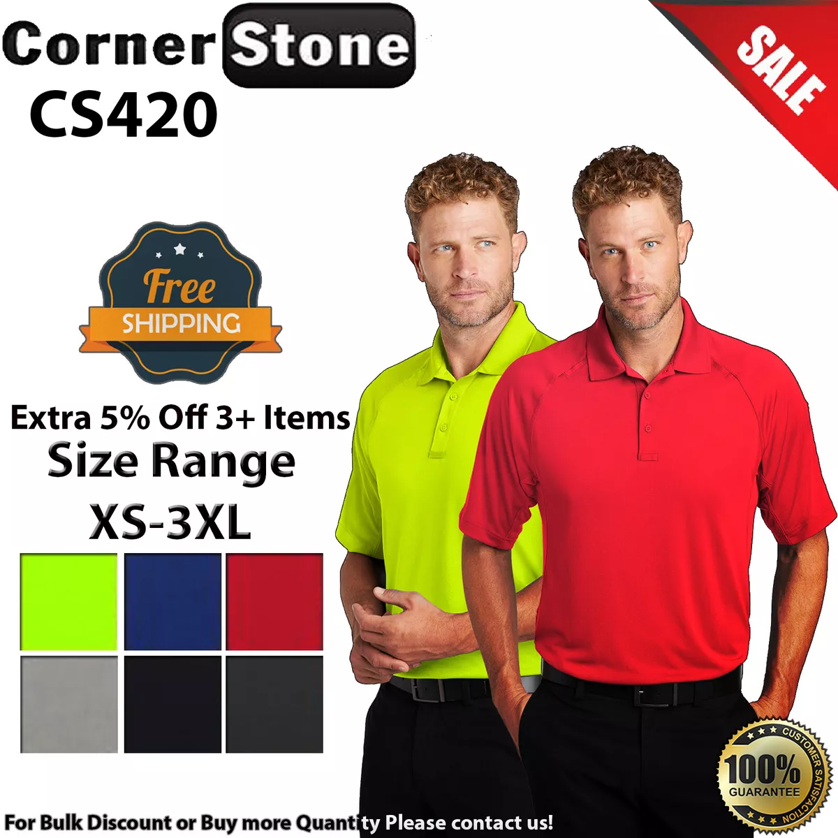 CornerStone CS420 Mens Short Sleeve Lightweight Snag Proof Tactical Polo  Shirt