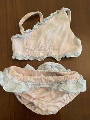 Krewe 2-Piece Swimsuit Size 4T pink blue seersucker ''LEAH'' monogram cotton
