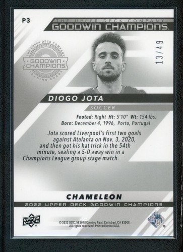 2022 DIOGO JOTA 13/49 UPPER DECK GOODWIN CHAMPIONS PLATINUM CHAMELEON - Picture 2 of 2