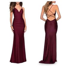 La Femme Strappy Back Ruched Trumpet Gown Size 6 NWOT