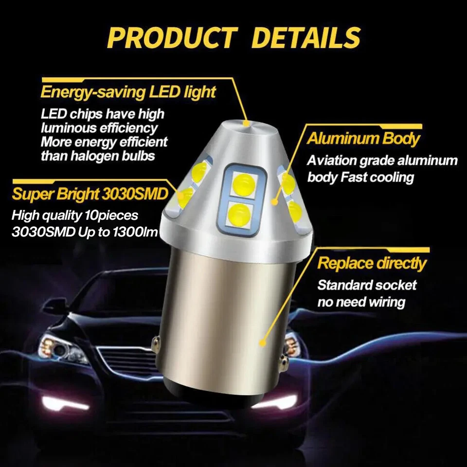 2pcs BA15D 10-60V 1142 1076 LED Car Caravan Turn Signal Light Bulb White 6000K - Image 3 of 4