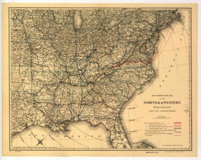 20'' x 24'' 1887 Railroad map of eastern United States