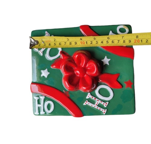 Real Home Green Present Christmas Cookie Jar Ho Ho Ho Holiday Ceramic Gift EUC - Picture 3 of 8