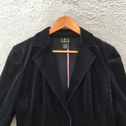 International Concept One Button Blazer Jacket Womens S Black Cotton Corduroy - Picture 2 of 11