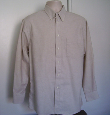 Vintage Arrow Dover Shirt Mens Beige Oxford 16 32-33 Long Sleeve Button-Up USA