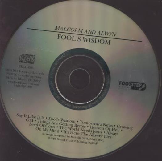 Malcolm & Alwyn: Fool's Wisdom MUSIC AUDIO CD folk gospel worship! 1991 Footstep