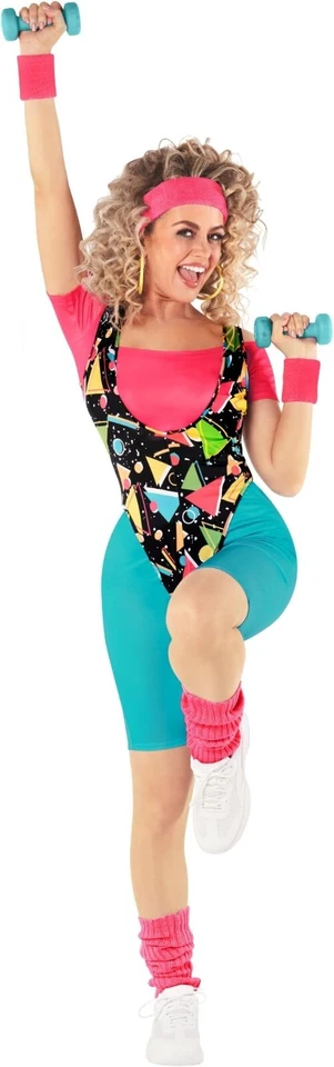 Traje aeróbico para mujer Retro Fitness Gym Workout Leotardo + Bandas para el sudor Foto 3 de 4