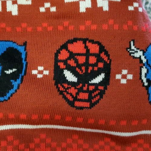 Marvel XXL Comic Sweater Youth Boys Fair Isle Orange Knit 38 In Chest Tweens - Picture 6 of 7