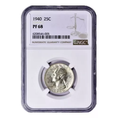 Vintage 1940 Proof Washington Quarter Graded By NGC PF 68 Pop 59 With 5 Higher