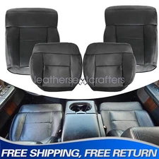 For 2004-2008 Ford F150 Driver & Passenger Bottom & Top Leather Seat Cover Black