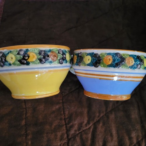Lot 2 Italy ITALIAN CERAMIC HAND PAINTED TEACUP Cup Grapes Lemons Fruit Design - Picture 3 of 7