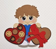 Valentines Chocolate Hearts Boy Brown Hair. Scrapbook, Card making Paper Piecing
