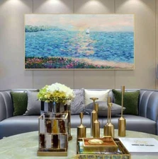 Sunrise Ocean Painting  Coastal Hand-painted Oil Painting Sea Landscape