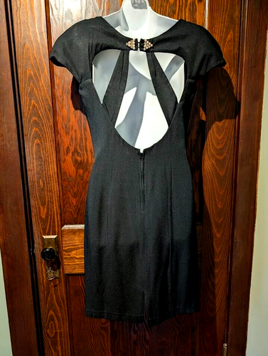 VESTIDO DE HOMBRO VINTAGE POWER AÑOS 80 90 GALA CÓCTEL FIESTA CRISTAL PERLA TALLA 10 3F - Imagen 2 de 14