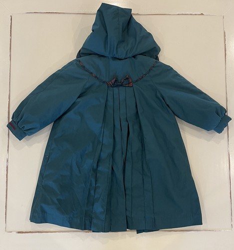 Vintage Rothschild Size 4T Dress Coat Girls Green Pleated Plaid Hood Vest Bow - Picture 6 of 12