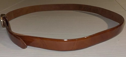 Chico's Belt Brown Shiny Leather Brass O Buckle Made In Italy L - Picture 3 of 9