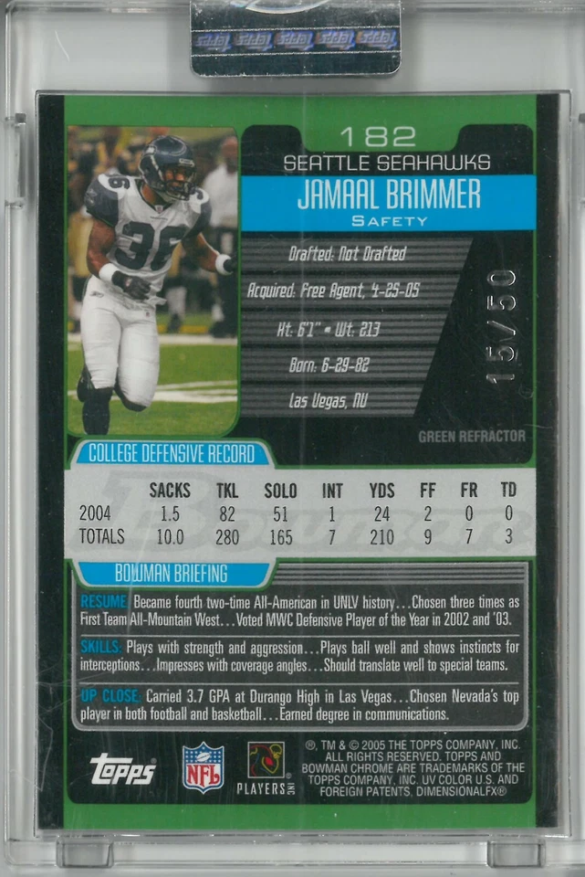 2005 Bowman Chrome JAMAAL BRIMMER #182 X-fractor #15/50 - Image 2 of 2