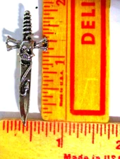 skull & crossbones knife pin vintage collectible dagger blade biker vest pinback