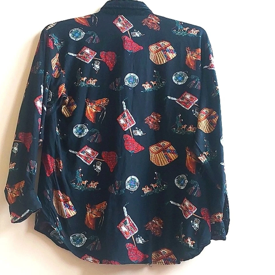 Camisa LS negra vintage Bill Blass "Sporting Life" para dama con cuello de terciopelo talla M Foto 2 de 4