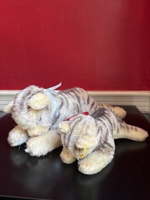 Steiff Cats Floppy, sleeping tabby Cats (2), large and small, Germany, Great!