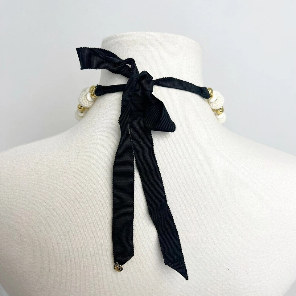 J. Collar CREW Y2K Blanco Cuentas Doble Hilo Encaje Negro Foto 4 de 4