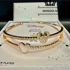 DISNEY Minnie Mouse LOVE is Bowtiful Gold Crystal Mother Of Pearl   Cuff Bracelet