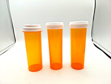3 Large Pill Bottles With Lids 60 DR Measurements in Desc. Easy Open Stackable