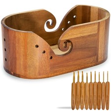 Yarn Bowl - Large Size Wooden Yarn Holder, Smooth Crochet Bowl with 9pcs Knit...