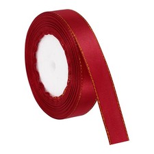 3/4 Inch x 24 Yards Double Face Satin Ribbon with Gold Edge Wine