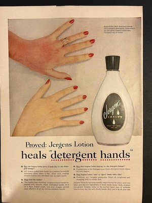 Vtg 1950s AD Jergens Lotion-Heals Detergent Hands-Jergens Penetrates