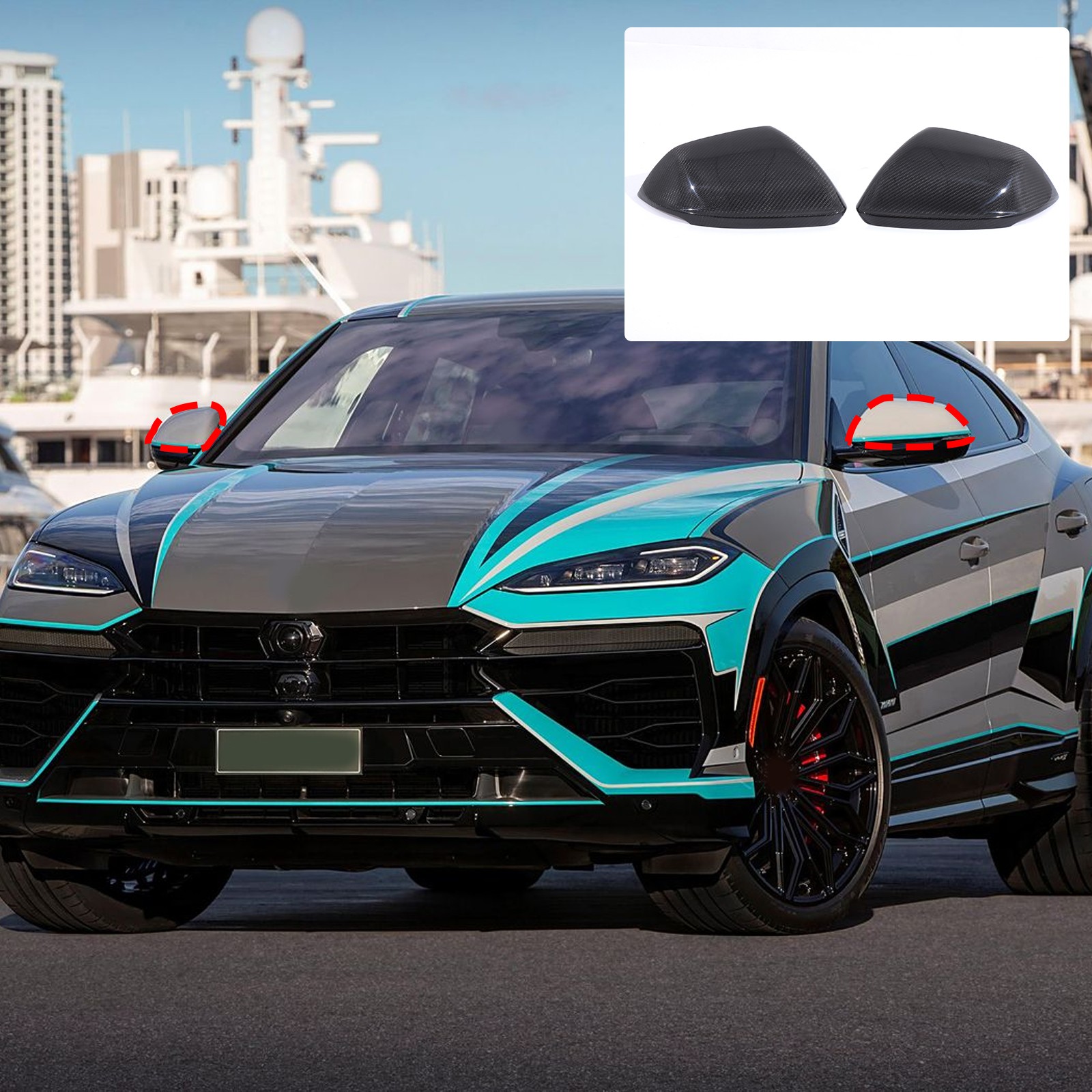 Real Carbon Fiber Side Mirror Cover Overlay For Lamborghini Urus 2018-2024 2PCS