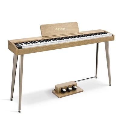 Donner DDP-60 Digitalpiano mit Ständer, Pedal, 25W Lautsprecher | Naturfarbe