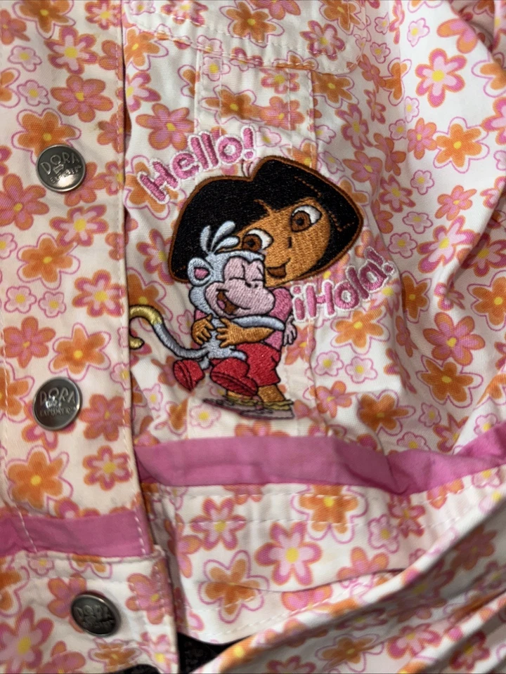 Chaqueta De Colección Dora The Explorer Denim Rosa Floral Niña Y2K Bordada Talla 6X Foto 2 de 4