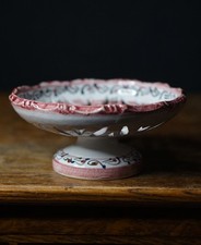 Vintage Ceramic Pedestal Bowl Cutwork Pink Floral Compote Dish