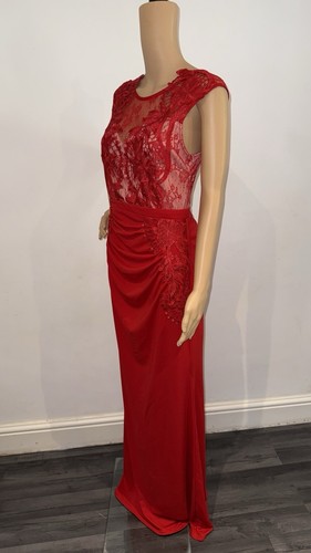 Ex-Lipsy Red Lace Embroidered Long Formal Evening 12 Ruched Drape Prom Dress - Picture 3 of 9