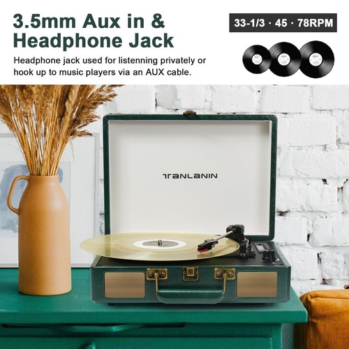 Vintage 3-Speed Bluetooth Portable USB Suitcase Record Player with Built-in S... - Picture 4 of 9