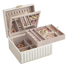 SONGMICS HOME 2-Tier Jewelry Box with Mirror, Jewelry Organizer UJBC182W01