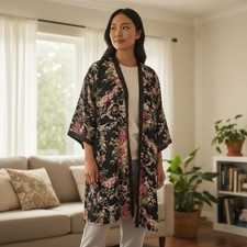 vtg OSCAR DE LA RENTA sz S-M Floral Robe Pink Label DIY Missing Belt Blk Pink