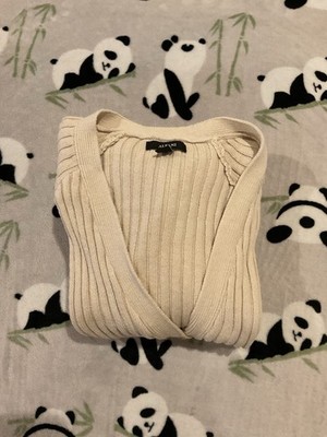 Alfani Women's XL Beige Cozy Button-Front Cardigan Sweater Ribbed Striped