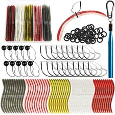 131PCS Worm Fishing Kit - Soft Plastic Baits with Hooks, Wacky Rig Tool, O-Rings