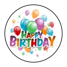 HAPPY BIRTHDAY BALLOONS STICKERS ENVELOPE SEALS LABELS 1.5" ROUND 30 FAVOR